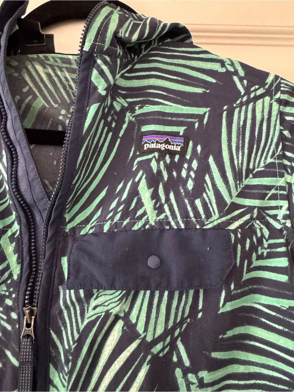 Patagonia Navy Jacket with Green Palm Print